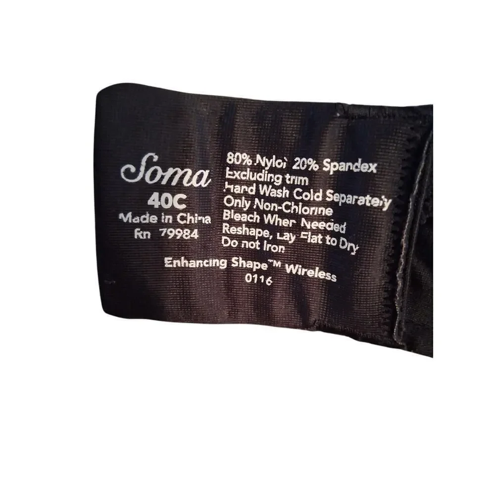 Soma Wireless Enhancing Shape Womens Bra black 40c Excellent Condition - Picture 2 of 3